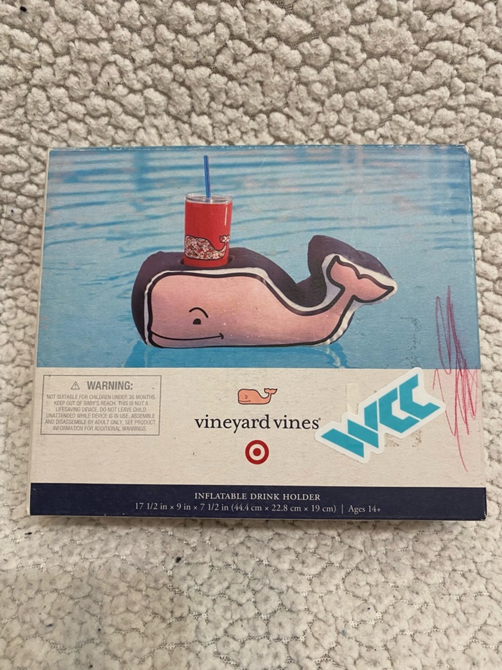 2019 Vineyard Vines for Target Inflatable Drink Holder Pink Whale for Pool - New
